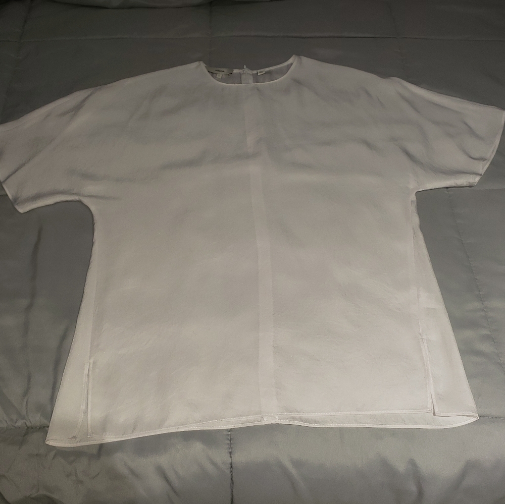 VINCE White Crinkled Drape Twill Relaxed-Fit Short Sleeve Top Size Small - Picture 3 of 8